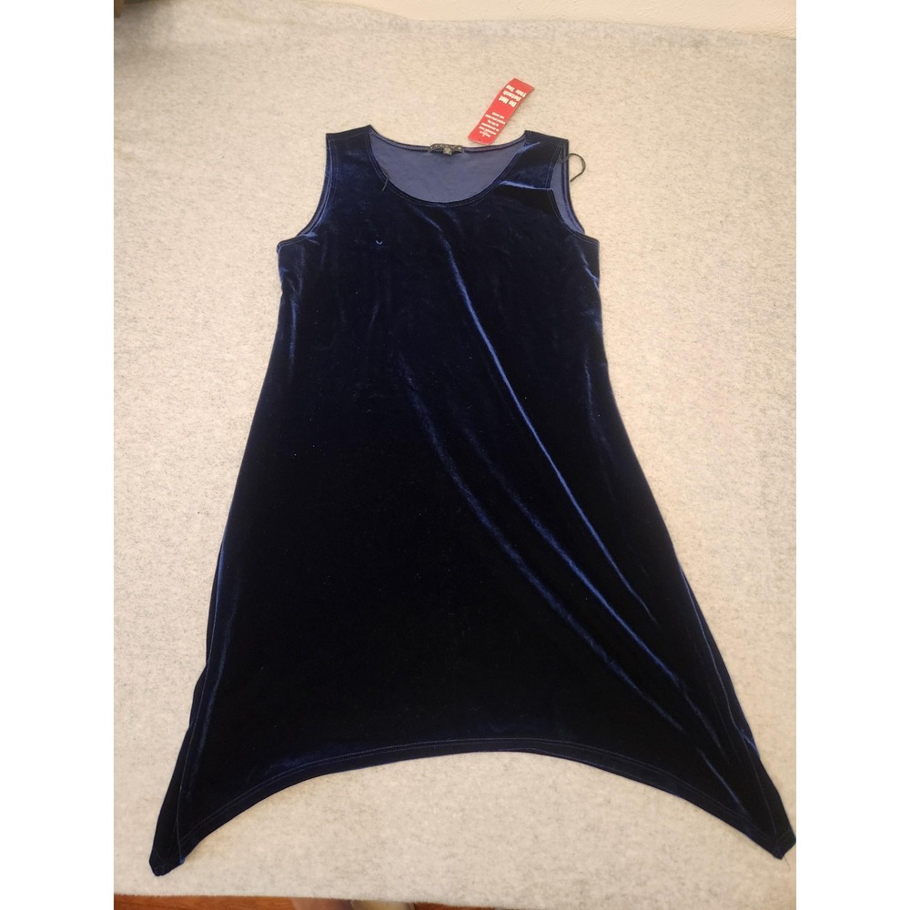 Tiana B Dress Womens 12 Navy Blue Velvet‎ Asymmetrical Hem Sleeveless Made USA